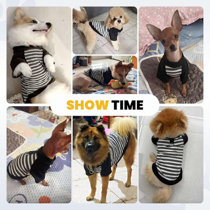 Fleece Dog Sweatshirt with Leash Ring Lightweight Stretchy Dogs T-Shirt Striped Sleeves Pet Clothes Soft Dog Sweaters for Large Dogs Border Collie,Golden Retriever,Doberman（Black,5X-Large）