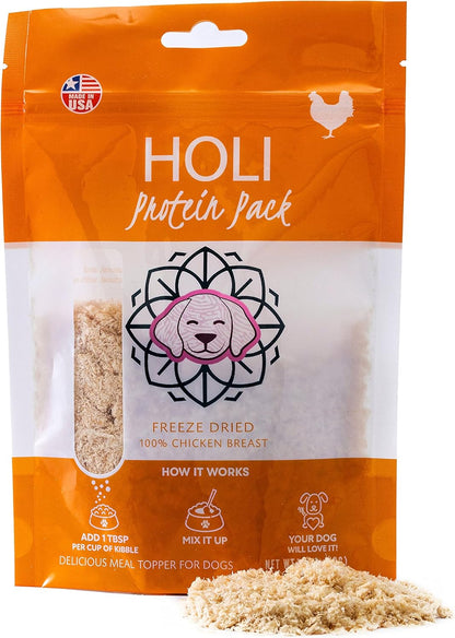 HOLI Freeze Dried Chicken Dog Food Topper - Single Ingredient, Human-Grade Lean Chicken Breast - Dog Food Flavor Enhancer for Picky Dogs – 100% All Natural - 1.75oz