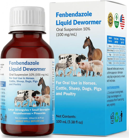 Dewormer for Horse, Poultry & More - Liquid Fenbendazole Dewormer for All Worms, Tapeworms, Roundworms, Hookworms, Pinworms & Giardia - Broad-Spectrum Wormers