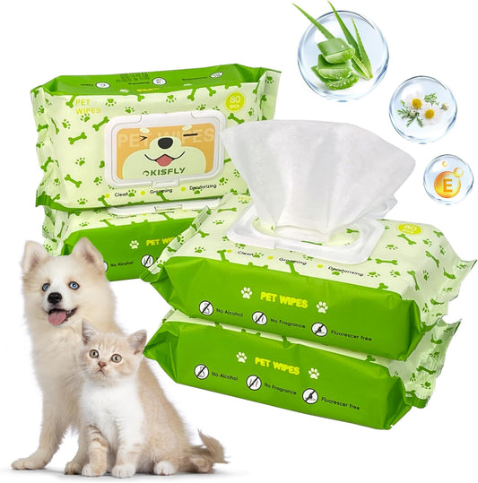 Pet Wipes for Dogs and Cats, Dog Wipes for Paws and Butt, Cat Wipes Cleaning Fur and Butt, Fragrance-free, Alcohol-free, Natural Ingredients, Gentle and Safe, Keep Your Pet Clean and Healthy 80 Pcs
