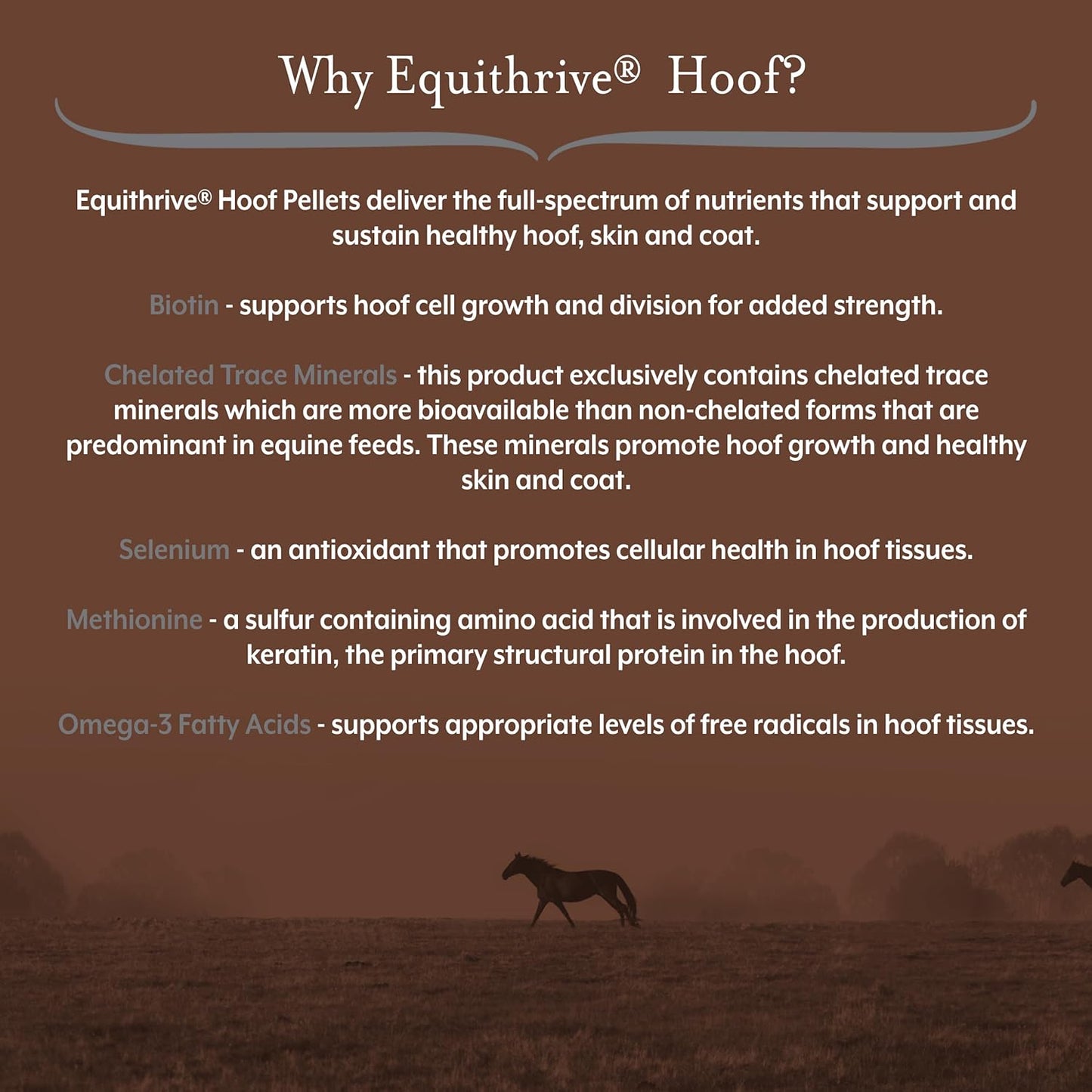 Equithrive Horse Hoof Supplement Pellets with Biotin, Chelated Trace Minerals, Selenium, Methionine, and Omega 3, Equine Hoof Care, 3.3 lbs