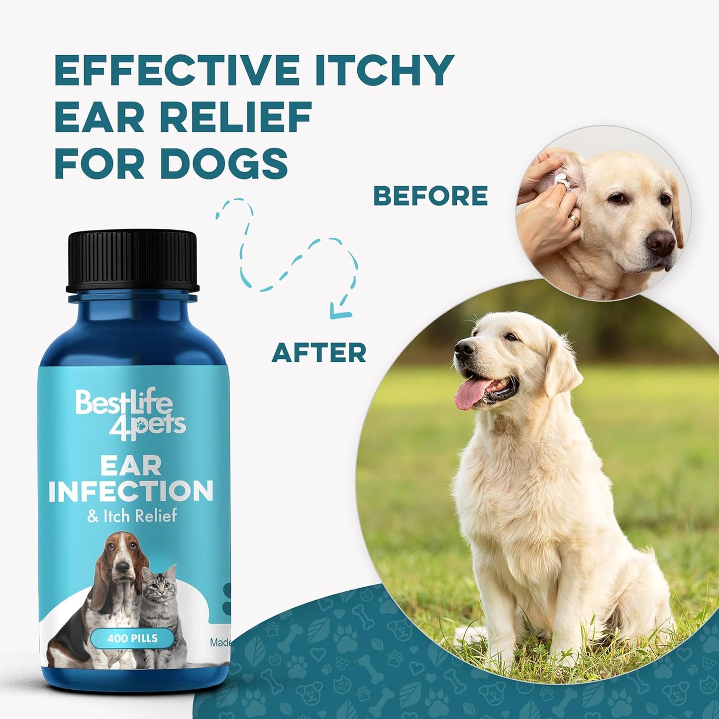 Itch Relief and Ear Infection Treatment for Dogs & Cats, Natural Ear Mites Treatment for Cats and Dogs Soothes Itchy Ears & Cat Allergy Relief & Immune Support, Relief for Seasonal Allergies