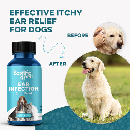 Itch Relief and Ear Infection Treatment for Dogs & Cats, Natural Ear Mites Treatment for Cats and Dogs Soothes Itchy Ears & Cat Allergy Relief & Immune Support, Relief for Seasonal Allergies