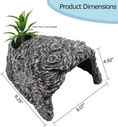 Extra Large Reptile Hide Cave, Resin Rock Habitat Decor, Basking Platform for Terrarium & Aquarium, Oversize Hideout for Bearded Dragons, Lizards, Snakes, Turtles (10.23" L x 9.44" W x 5.7" H)