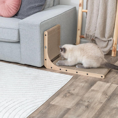 Trixie L-Shape Cat Scratcher with Catnip & Silvervine - 25.6" Indoor Furniture - Double-Sided Corrugated Cardboard - Vertical & Horizontal Scratching Pad with Ball Toy for Cats & Kittens - Natural