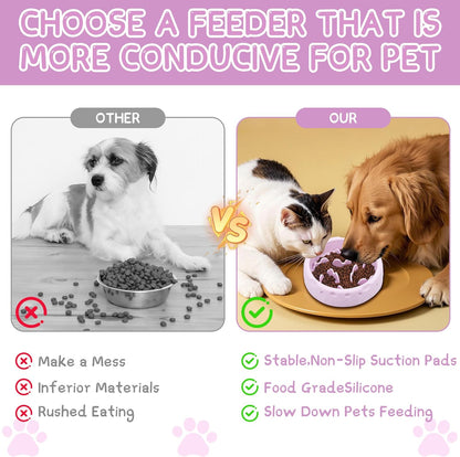 Slow Feeder Dog Bowls, Silicone Large Dog Plates for Food with Non-Slip, Cats Eating Dogs Bowl with Spiral Maze Design, Dogs Food Slow Feeder Bowl Dishes for Indoor and Outdoor (Purple)