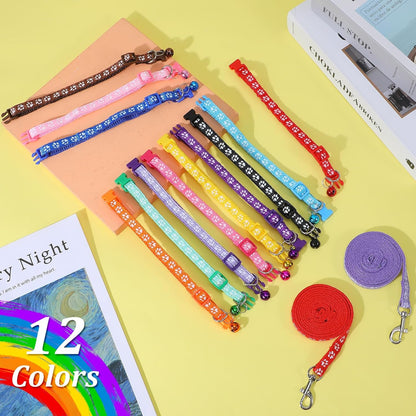 48 Pcs Dog Collar and Leash Set, Polypropylene Adjustable Puppy Collars for Small Pet Puppy Walking Training with Hook and Buckle, Litter Size(Multicolor,Paws Pattern)