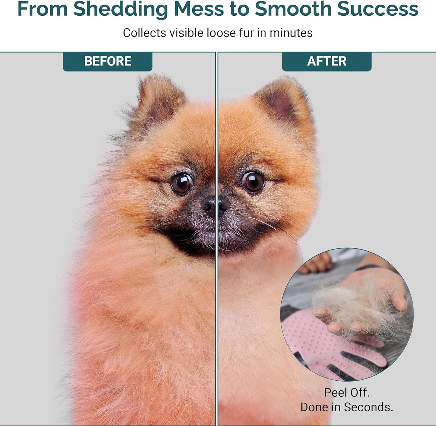 Pet Grooming Gloves for Dogs & Cats – Premium 259-Tip Deshedding & Massage Mitts, Easy-Peel Hair Removal, Adjustable Strap, 1 Pair (Blue/Pink) (Pink)