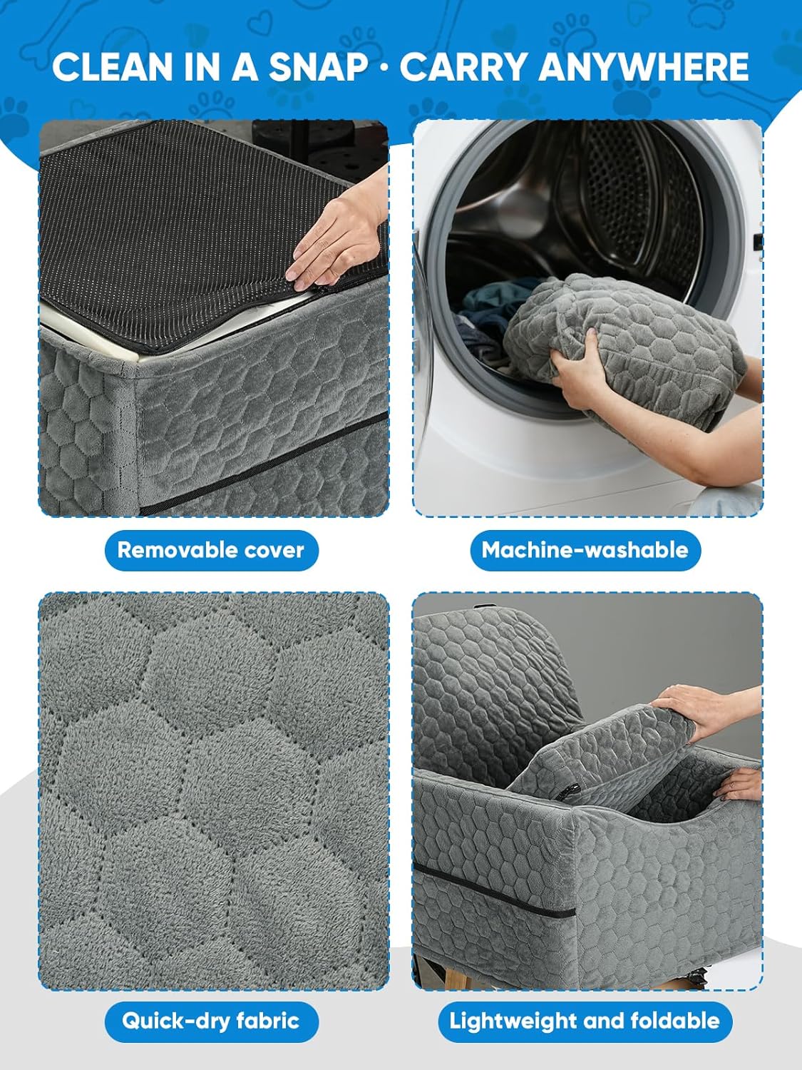 Dog Car Seat for Small/Medium Pets, Adjustable Booster Seat with Safety Leash, Washable Cover & Storage Pockets (Up to 35 lbs, Gray)