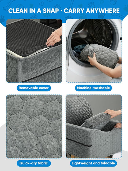 Dog Car Seat for Small/Medium Pets, Adjustable Booster Seat with Safety Leash, Washable Cover & Storage Pockets (Up to 35 lbs, Gray)