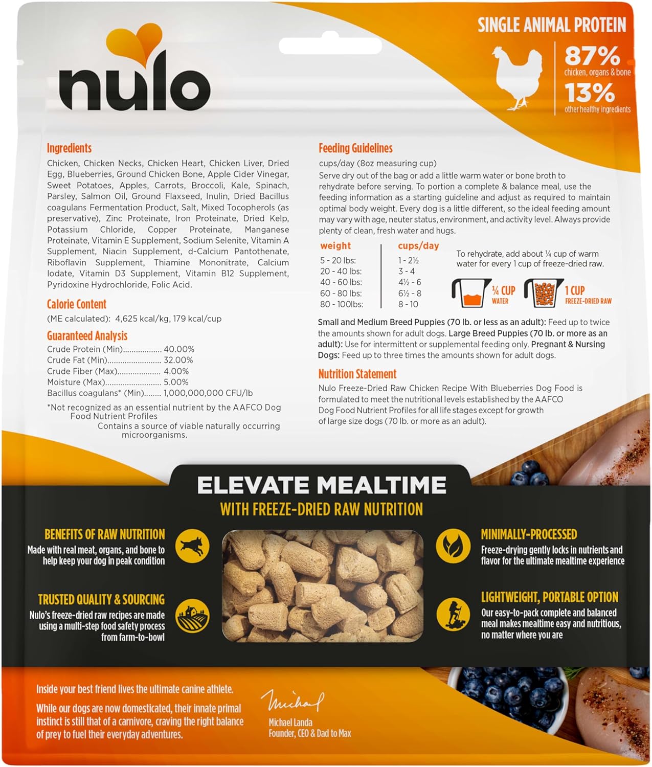 Nulo Freeze-Dried Raw Chicken Recipe with Blueberries Complete and Balanced Dry Dog Food Kibble, 8 Ounce Bag