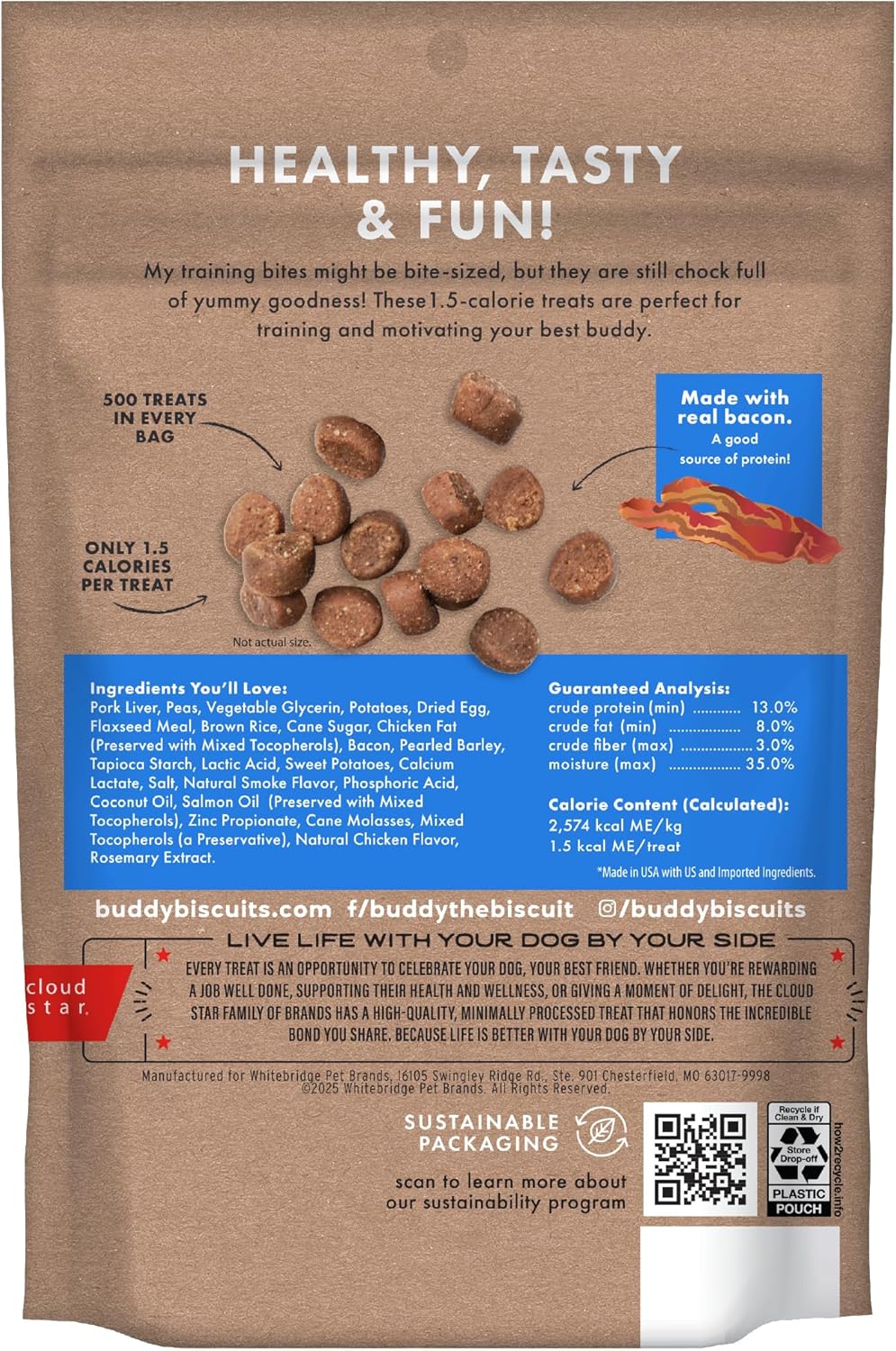 Buddy Biscuits Trainers 10 Oz. Pouch of Training Bites Soft & Chewy Dog Treats Made with Bacon Flavor