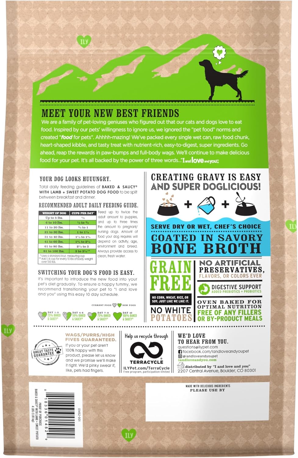 I and Love and You Baked and Saucy Dry Dog Food - Lamb + Sweet Potato - Prebiotic + Probiotic, Real Meat, Grain Free, No Fillers, 4lb Bag