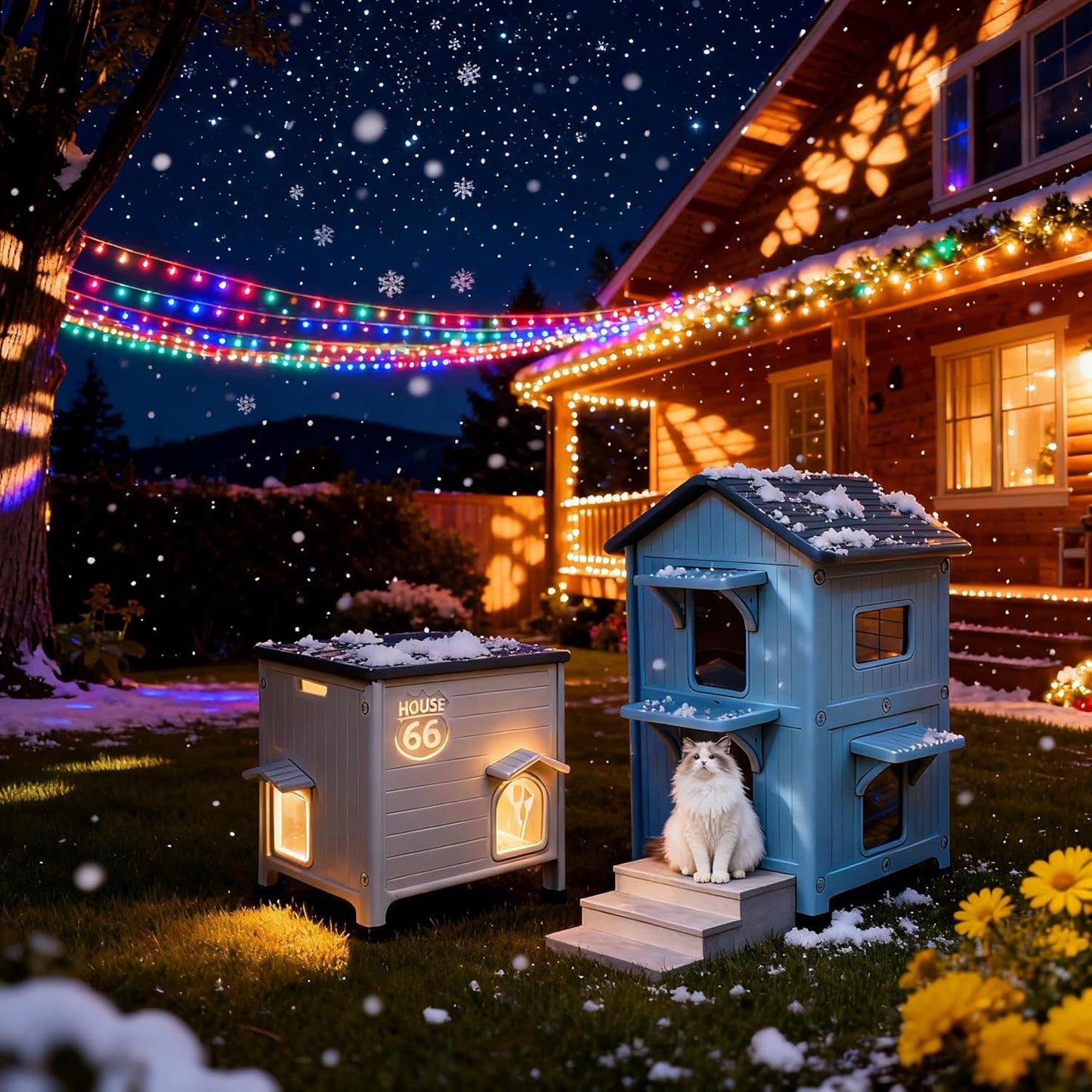 Weatherproof Outdoor Cat House with Insulated Liner for Feral Cat, Plastic Elevated Cat Shelter with Escape Door, Easy Assemble, Expansive Interior‌ Grey 27.0" L x 27.0" W x 21.0" H