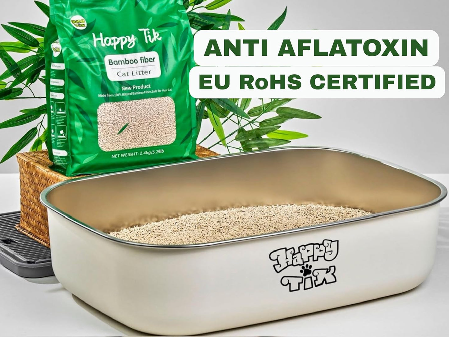 Plant-Based Bamboo Fiber Cat Litter, Green & Eco Friendly, Flushable & Resealable, Instant Clumping, Dust Free, Superb Odor Control, 5.3Pounds, Unscented