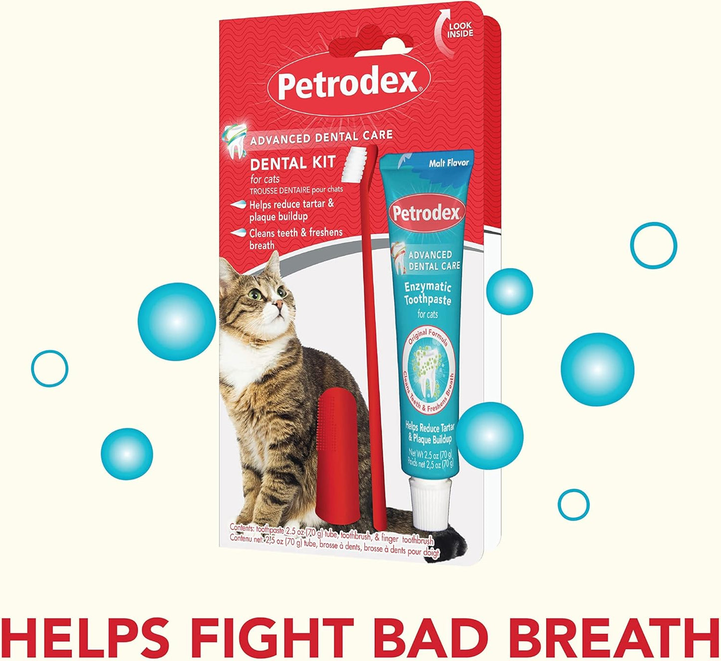 Petrodex Dental Care Kit for Cats, Cat Toothbrush and Toothpaste, Cleans Teeth and Fights Bad Breath, Reduces Plaque Tartar Formation, Malt Flavor, 2.5oz Toothpaste + Toothbrush