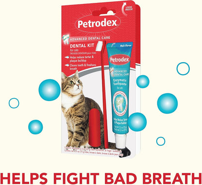 Petrodex Dental Care Kit for Cats, Cat Toothbrush and Toothpaste, Cleans Teeth and Fights Bad Breath, Reduces Plaque Tartar Formation, Malt Flavor, 2.5oz Toothpaste + Toothbrush