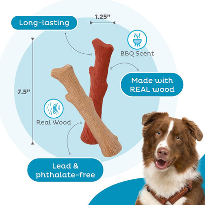 Outward Hound Dogwood Durable Dog Chew Toys, Real Wood & Mesquite, 2-Pack, Medium