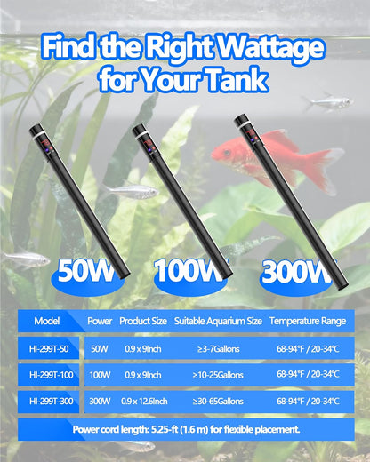 50W Titanium Aquarium Heater with LED Digital Display & External Controller – Submersible Fish Tank Heater, Precise ±1.8℉, IP68 Waterproof, for 3-7 Gallon Freshwater & Saltwater Tanks