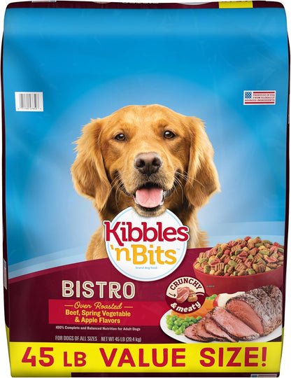 Kibbles 'n Bits Bistro Dry Dog Food, Oven Roasted Beef, Spring Vegetable & Apple Flavors for Adult Dogs, 45 lb. Bag