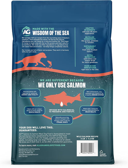 SUPER3+ Salmon Freeze Dried Raw Salmon Dry Dog Food | Puppy & Adult | Small & Large Breed | High-Protein | Grain-Free | All-Natural Nutrition | 3-lbs