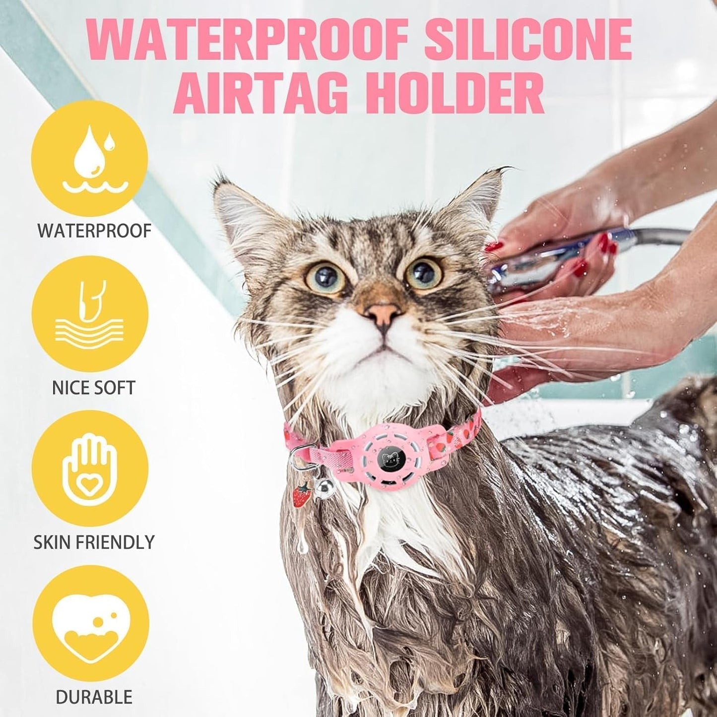 BINGPET AirTag Cat Collar with Bells, Upgraded Safety Elastic Cat Collar with Airtag Cat Collar Holder, Anti-Lost Cat Collars for Girl Boy Cats, Anti-Suffocation Kitty Puppy Collars