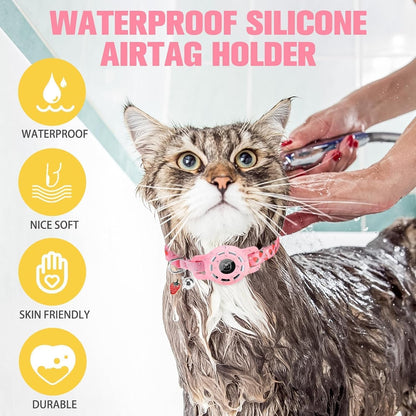 BINGPET AirTag Cat Collar with Bells, Upgraded Safety Elastic Cat Collar with Airtag Cat Collar Holder, Anti-Lost Cat Collars for Girl Boy Cats, Anti-Suffocation Kitty Puppy Collars