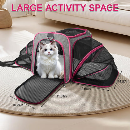 Pet Carrier with Wheels Up to 33 lbs Airline Approved Cat Carrier Rolling Pet Carrier w/Removable Wheels & Expandable Side Washable Plush Mat Pet Travel Carrier with Telescopic Handle & Shoulder Strap