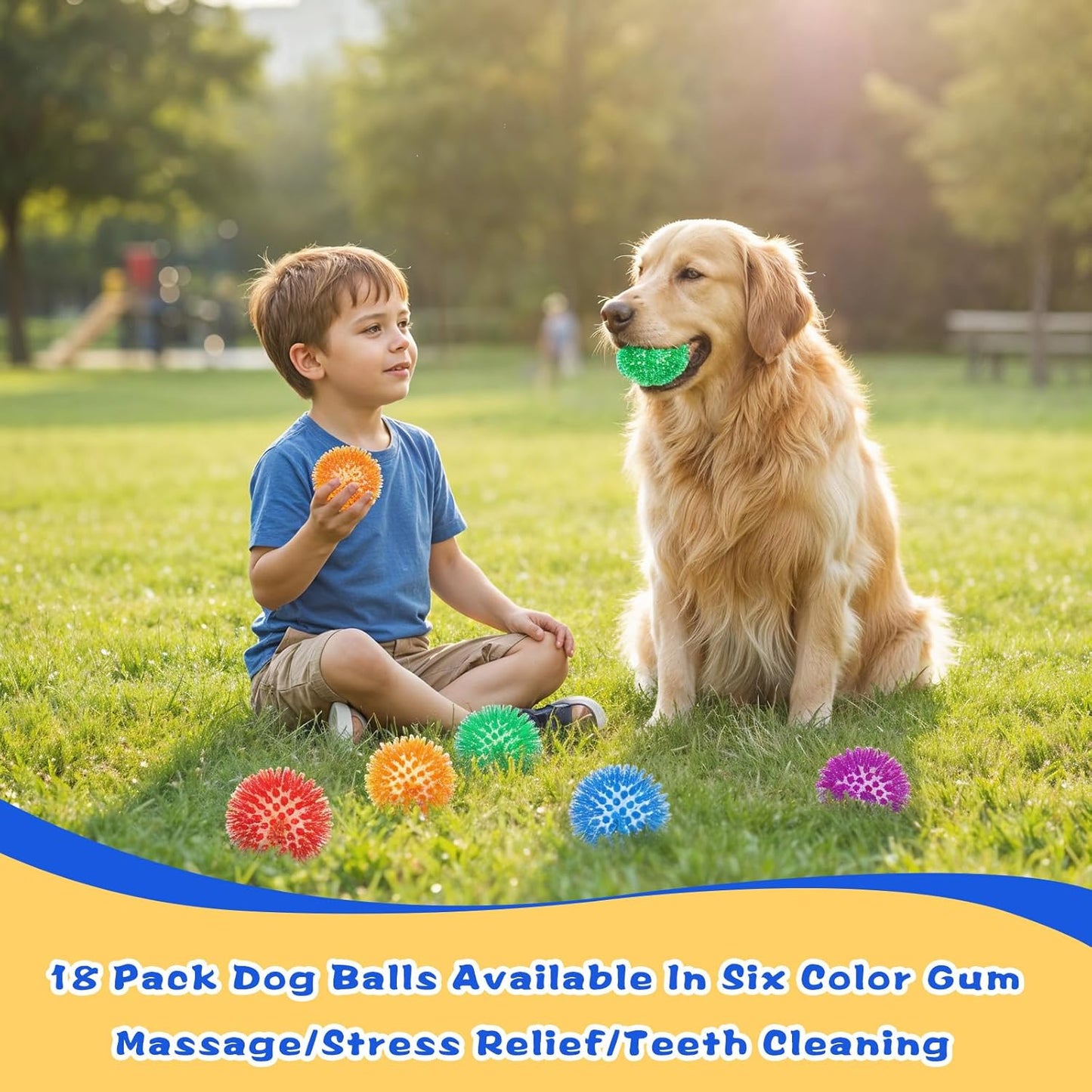 18 Pcs Squeaky Dog Toy Balls, 2.5 Inch Bulk Durable Spikey Dog Balls 6 Colors Puppy Chew Toys for Small Medium Large Dogs Clean Teeth and Training
