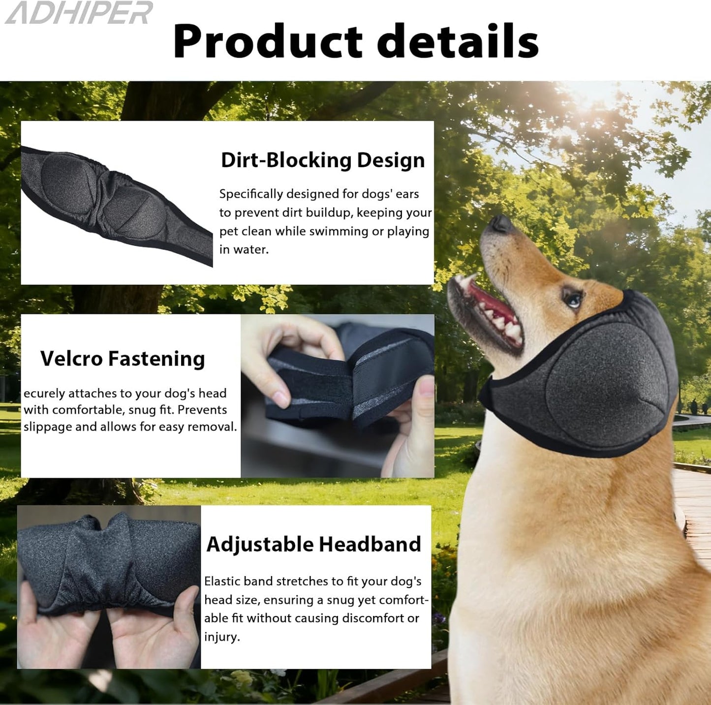 Adhiper Upgrade Dog Ear Muffs Wraps Noise Protection Quiet Ears, Elastic Waterproof Dog Ear Covers for Grooming, Bath, Drying, Swim & Anxiety Relief Reserved Ear Room Design (Gray/Small)
