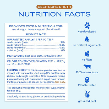 Native Pet Bone Broth for Dogs - Made with Real Beef Bone Broth, Dog Food Toppers for Picky Eaters - Provides Extra Hydration & Nutrition for Joint Strength, Immunity & Heart Health-48 Scoops