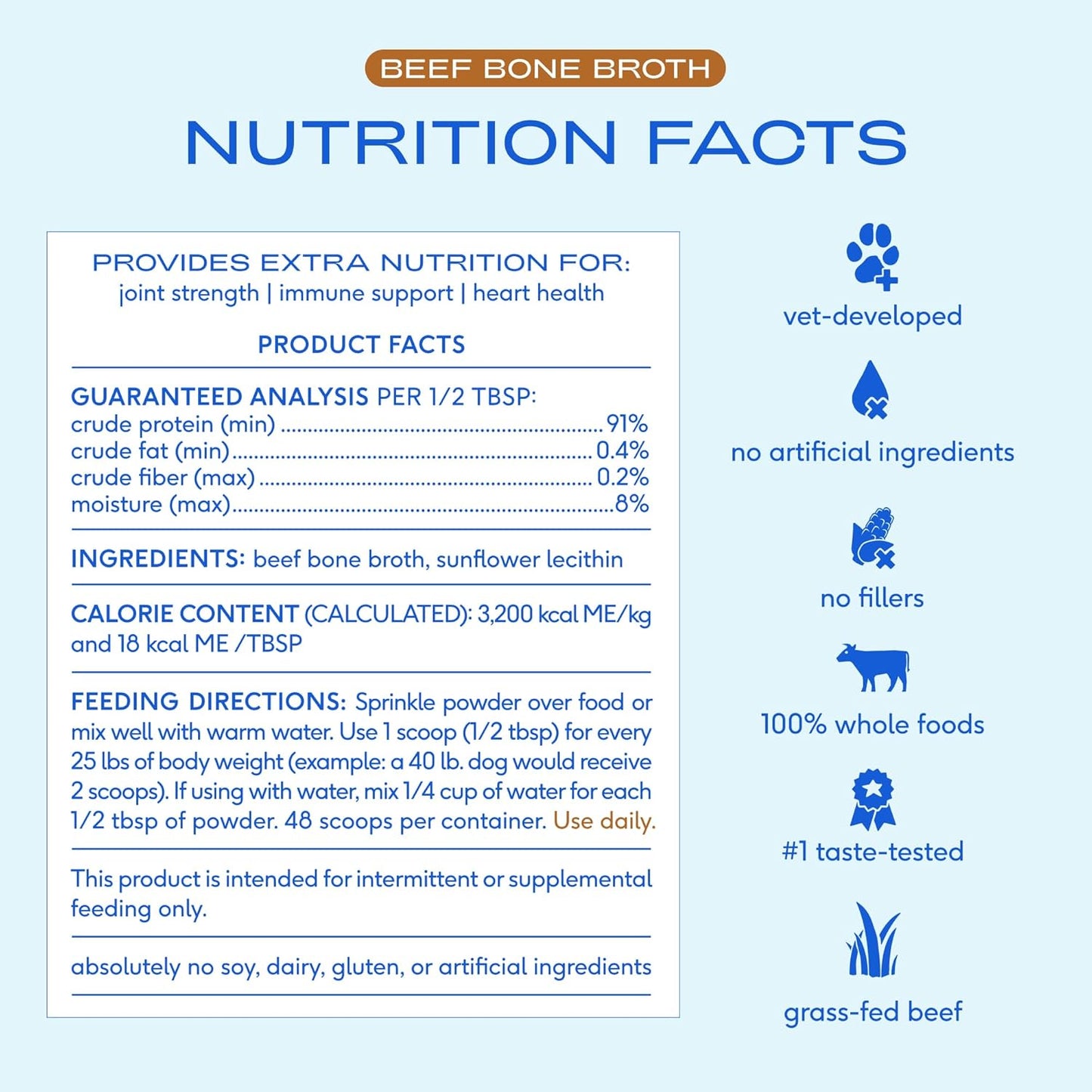 Native Pet Bone Broth for Dogs and Cats - Made with Real Beef Bone Broth, Dog Food Toppers for Picky Eaters - Provides Extra Hydration & Nutrition for Joint Strength, Immunity & Heart Health-96 Scoops