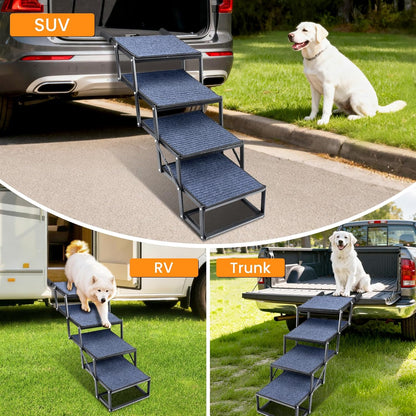 Dog Stairs for Car, 60''x 20'' Extra Wide Stairs for Large Dogs to 250 LBS, Portable Steps with Removable Non-Slip Surface, 4 Steps Foldable Dog Ramp for Car, SUV, High Bed/Couch