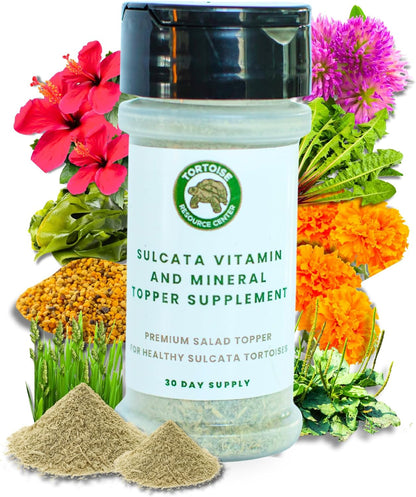 Sulcata Tortoise Calcium, Vitamin and Mineral Topper Supplement | Salad Topper for Baby Sulcata Tortoises | Promotes Health & Immunity | 30-Day Supply in Easy to Use Shaker