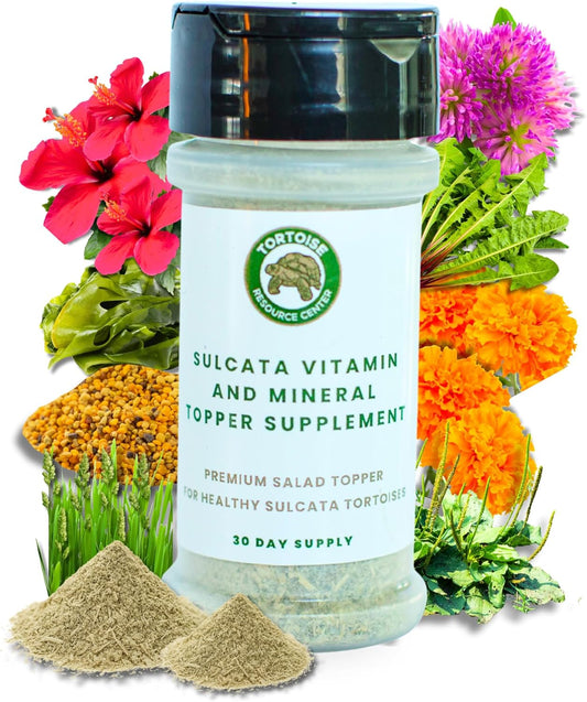 Sulcata Tortoise Calcium, Vitamin and Mineral Topper Supplement | Salad Topper for Baby Sulcata Tortoises | Promotes Health & Immunity | 30-Day Supply in Easy to Use Shaker