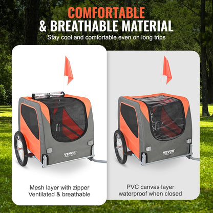 VEVOR Dog Bike Trailer, Supports up to 66 lbs, Pet Cart Bicycle Carrier for Small & Medium Dogs, Easy Folding Frame with Quick Release Wheel, Universal Bicycle Coupler, Reflector, Flag, Internal Leash