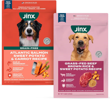Jinx Premium Dry Dog Food Bundle - Salmon Kibble & Beef Kibble - 4lbs Each