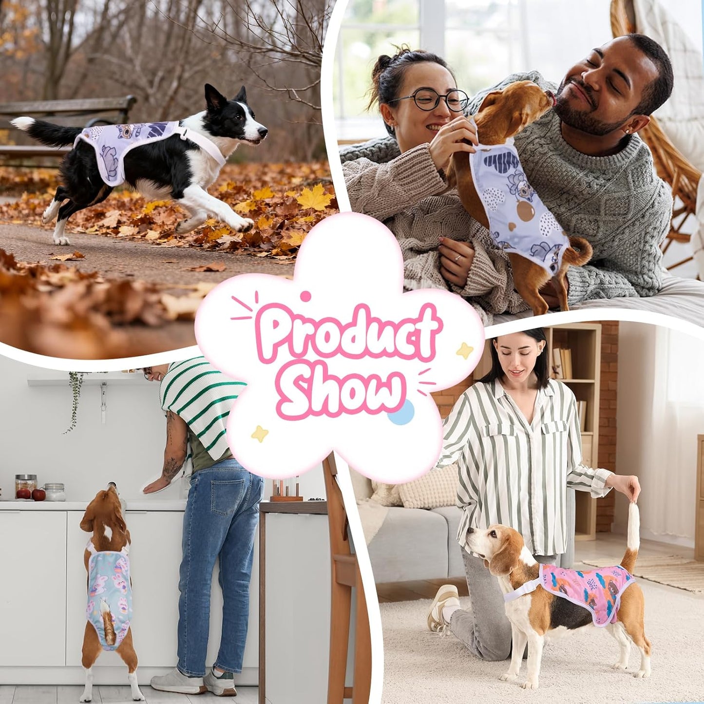 3 Pack Washable Female Dog Diapers with Adjustable Suspender, Reusable Sanitary Panties for Dogs in Heat, Leak-Proof Design for Newborn Dogs(S, Cute Animals)