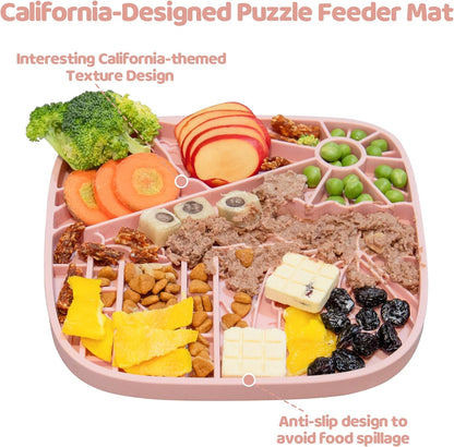 Puzzle Feeder Dog Lick Mat,Freezable Dog Enrichment Toys for Mental Stimulation and Anxiety Relief, Silicone Lick Mat, Slow Feeder Supports All Types of Food,Pink