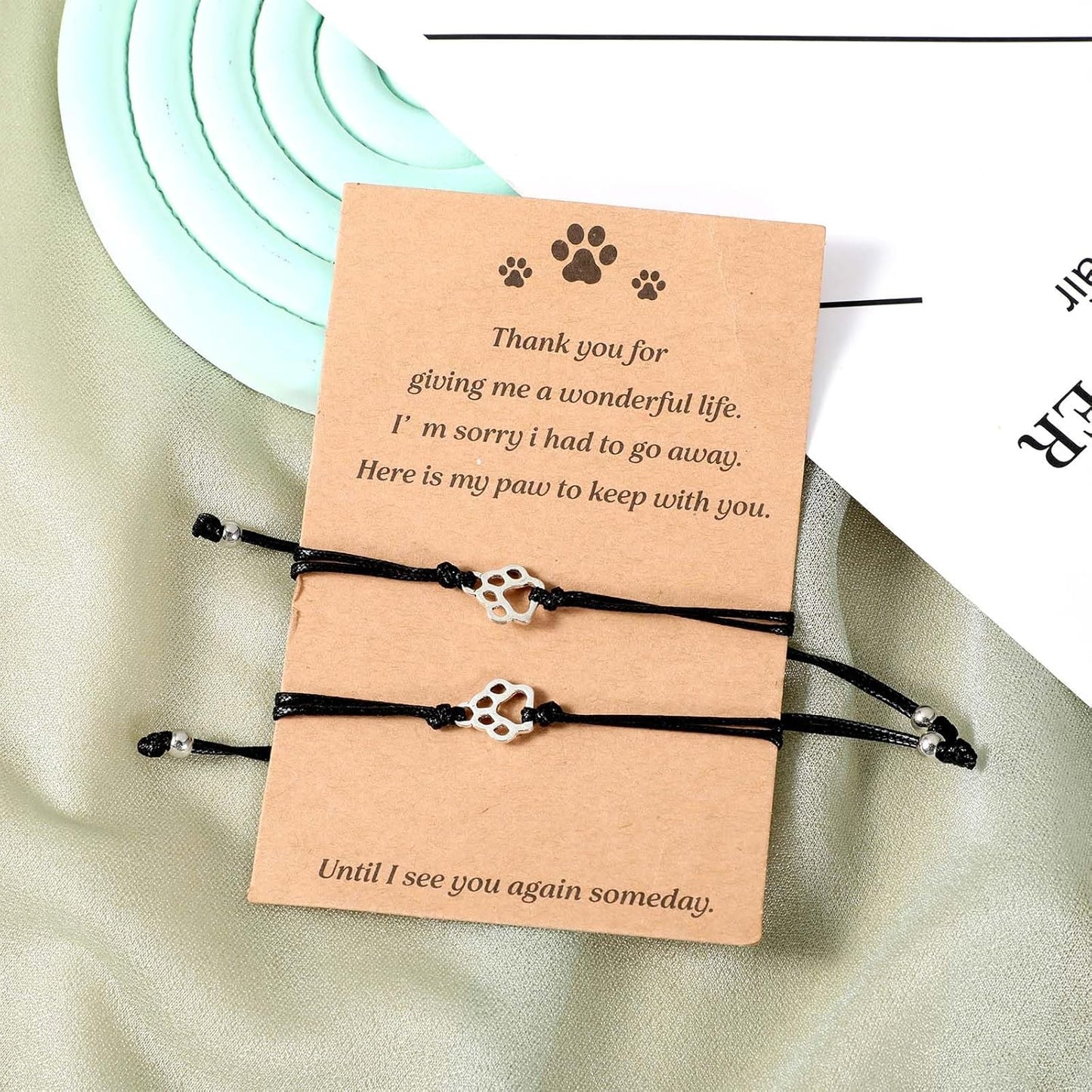 Cat Memorial 2PCs Gifts for Loss of Cat Pet Paw Bracelet for Women Men for Cat Passing Away Gifts for Cat Lovers Bereavement Gifts for Cat Lover Memory Gifts Loss of Furry Friend Sympathy Gift
