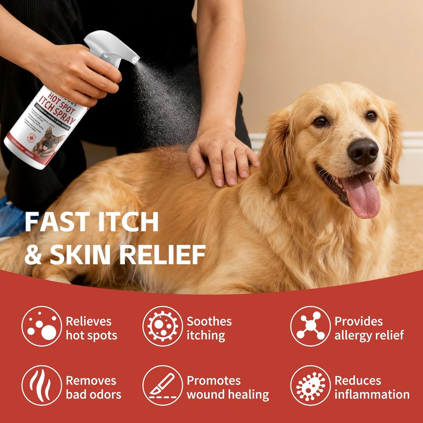 Hot spot Treatment for Dogs | Hot Spot Spray for Dogs | Hypochlorous Acid (HOCl) Formula Soothes Inflammation | Prevents Infection | Treats Bites | Scratches & Skin Ulcers - 10.14 fl oz