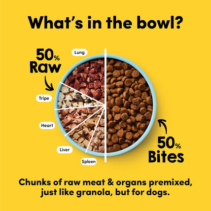 RawMix50 Premium Freeze-Dried Raw Grass-Fed Beef Recipe Dog Food, Protein Rich, Includes Kibble, Non-GMO, No Wheat or Corn, 4 lbs