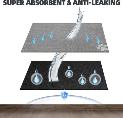 PUPTECK Dog Food Mat, Absorbent Pet Cat Feeding Mat for Food and Water Bowls, Anti-Slip Dog Placemat for Floors Waterproof, Pet Supplies Accessories, Grey Paw S