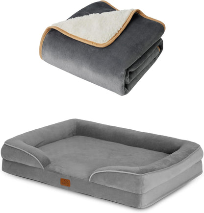 Bedsure Orthopedic Dog Beds Large Size Waterproof Dog Blankets for Medium Dogs Washable Grey