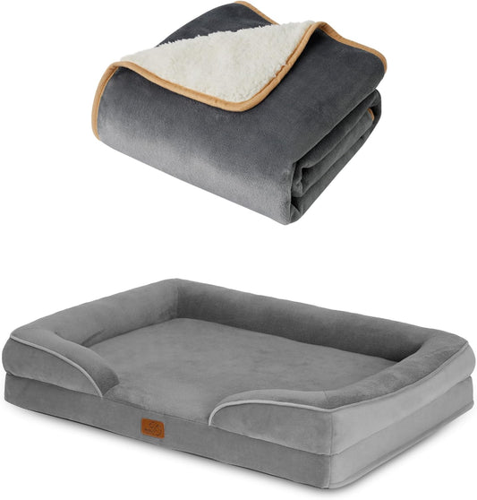 Bedsure Orthopedic Dog Beds Large Size Waterproof Dog Blankets for Medium Dogs Washable Grey