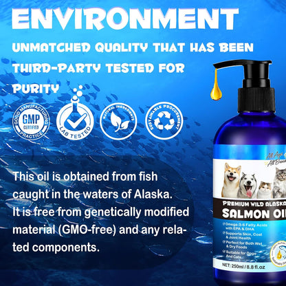 2PCS Alaskan Salmon Oil for Dogs & Cats - Pure Omega 3 Fish Oil with Omega 6 Fatty Acids, EPA & DHA - Anti-Inflammation for Dogs Skin and Coat - Natural Pet Joint, Immune, Brian & Heart Supplement