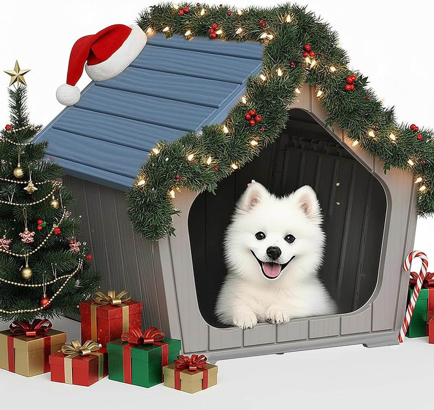 DRATO Dog House Indoor Outdoor Durable Resin Material Houses for Dogs Outside Weatherproof Cozy Small Dog Houses Pet Shelter for Patio, Porch, Living Room