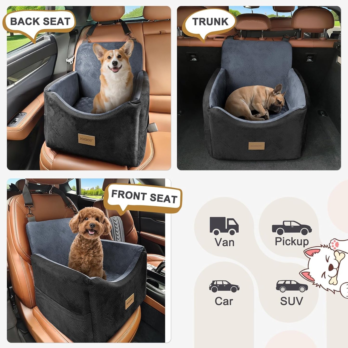 JOEJOY Dog Car Seat for Small/Medium Dogs, Memory Foam Dog Booster Seat with Washable Cover, Travel Safety Pet Car Seat with Storage Pockets for Dogs up to 30 lbs