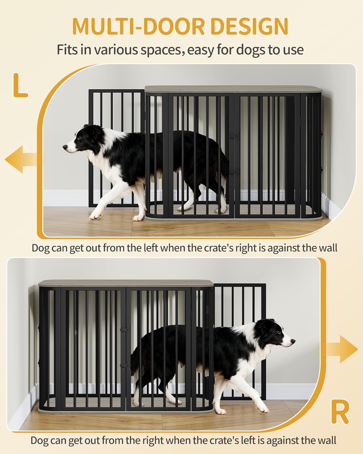 39.4'' Dog Crate Furniture, L Indoor Dog Kennel Dogs Cage, Modern Decorative Pet House for Small/Medium/Large Dogs, Anti-Chew & Anti-Escape, Kennel End Side Table, Greige Black DFC88705B