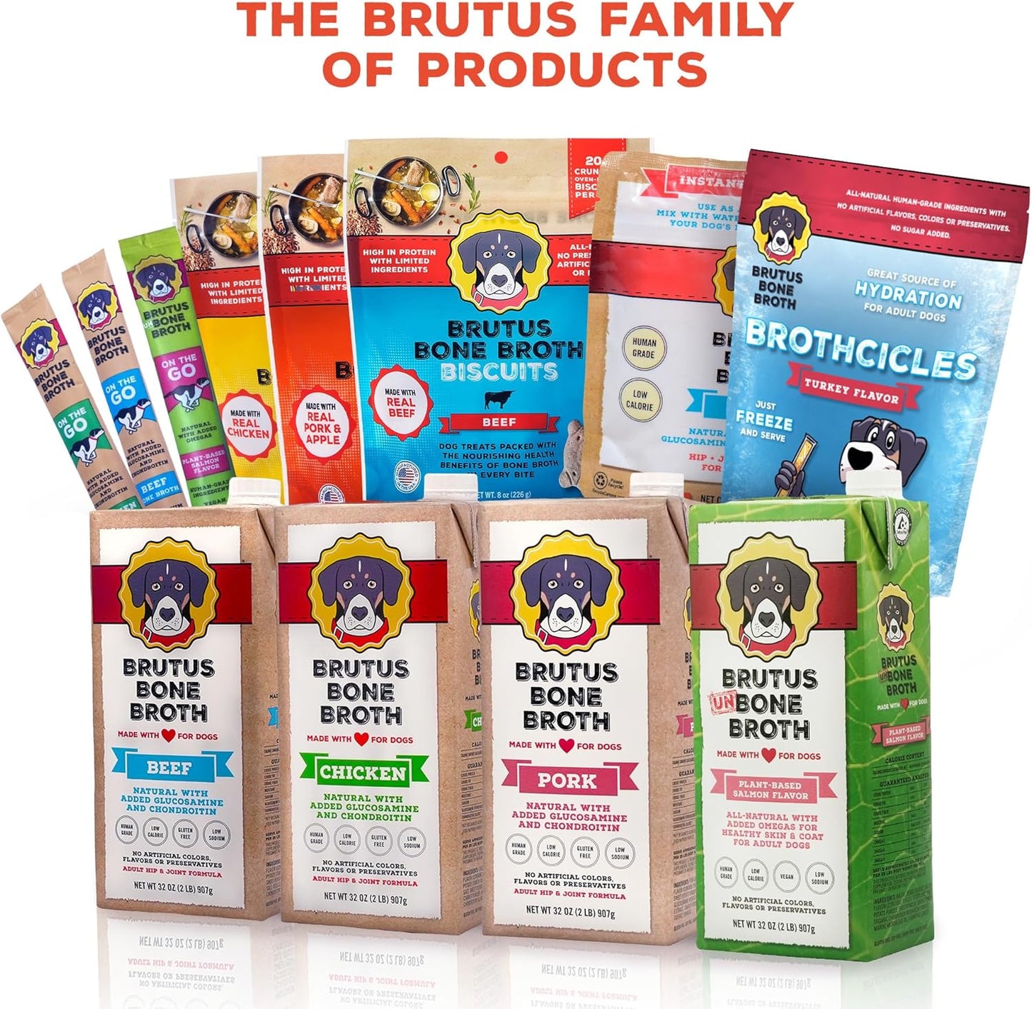 Brutus Beef Bone Broth for Dogs - All Natural Dog Bone Broth with Chondroitin Glucosamine & Turmeric -Human Grade Dog Food Toppers for Picky Eaters & Dry Food -Tasty & Nutritious